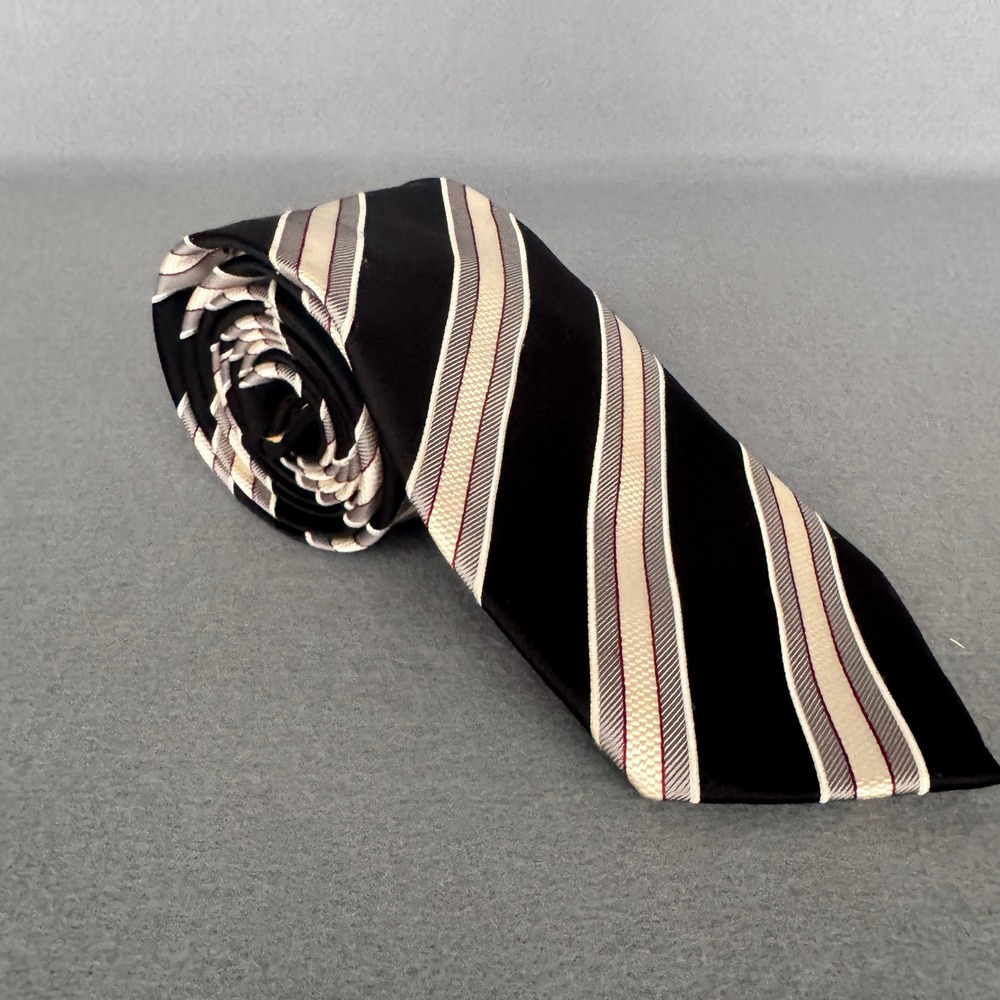 Donald J Trump Signature Collection Mens Striped Necktie Black Silver Red‎